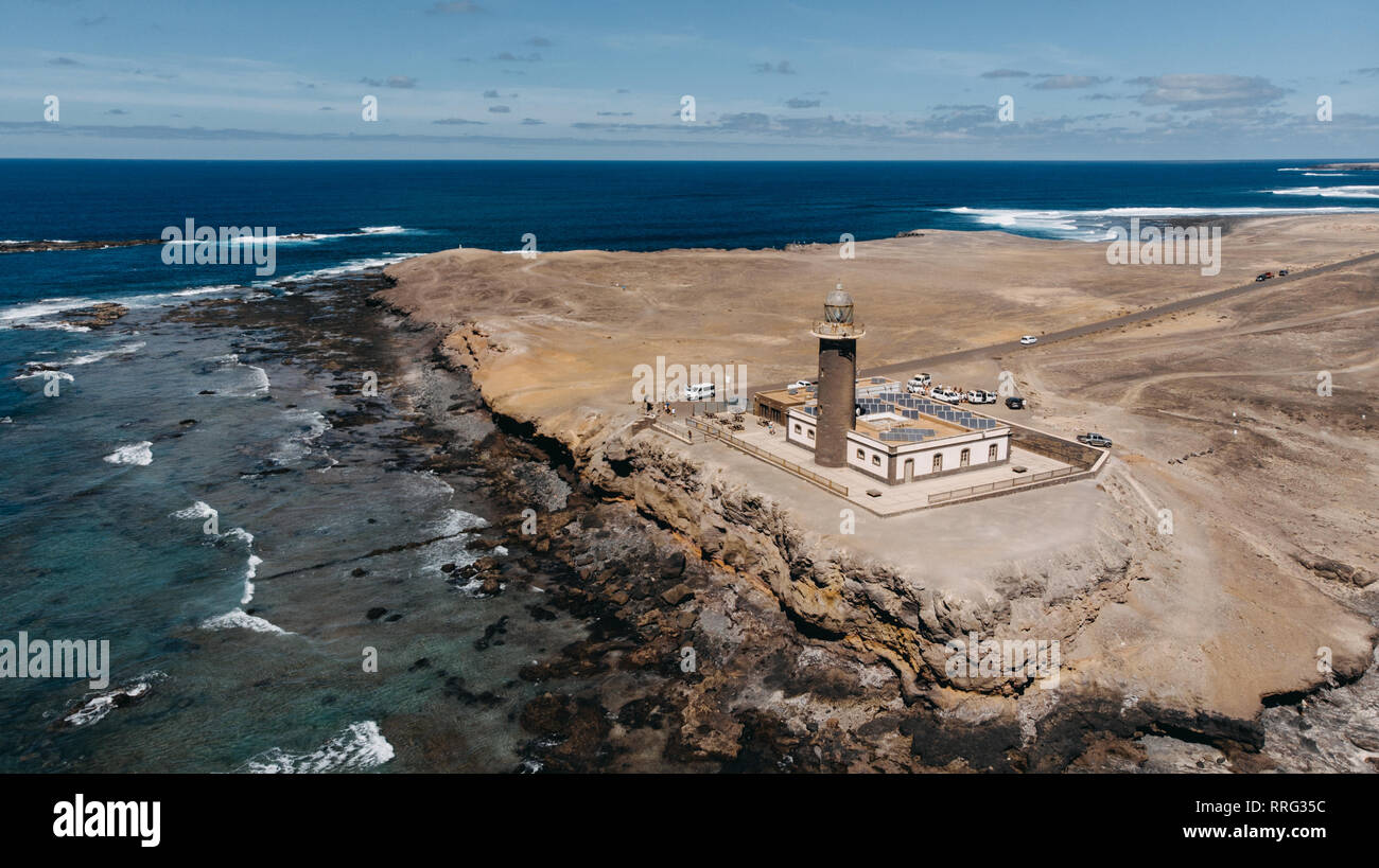 punta jandia light house from above aerial blue sea fuerteventura Stock Photo