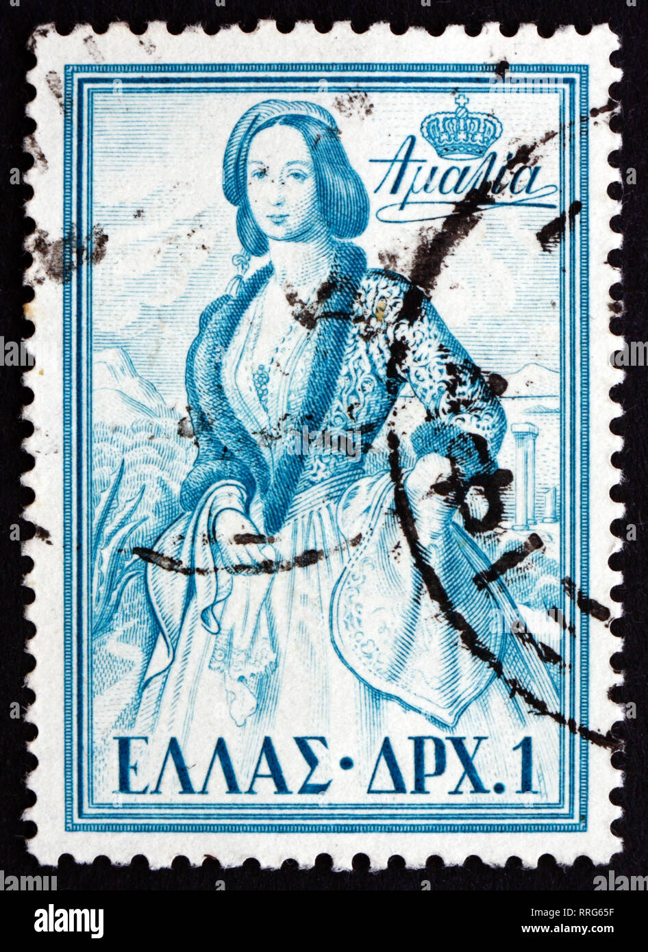 GREECE - CIRCA 1956: a stamp printed in the Greece shows Queen Amalia, Queen of Greece, circa 1956 Stock Photo