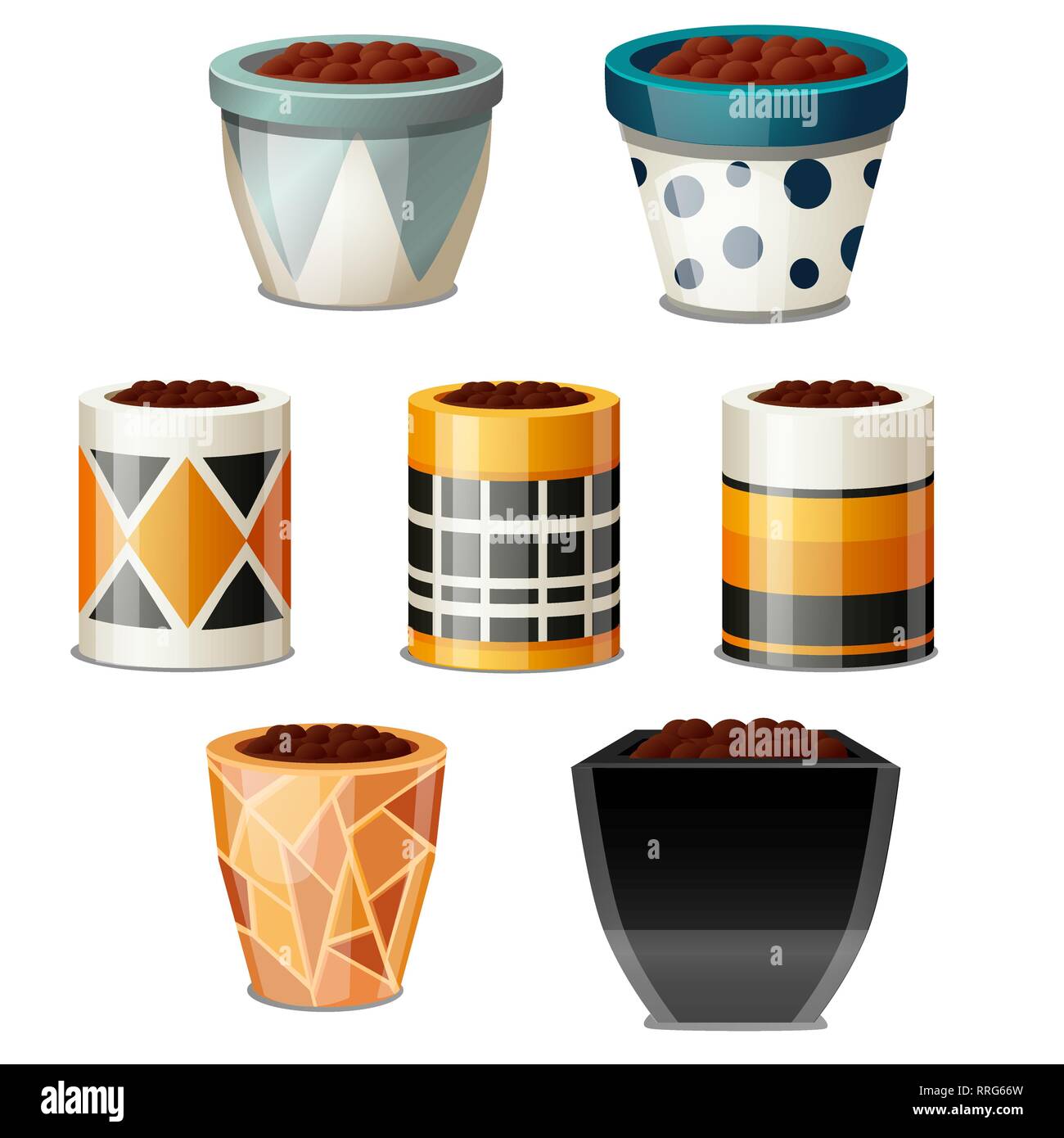 A set of creative design flower pots with soil isolated on white  background. Vector cartoon close-up illustration Stock Vector Image & Art -  Alamy