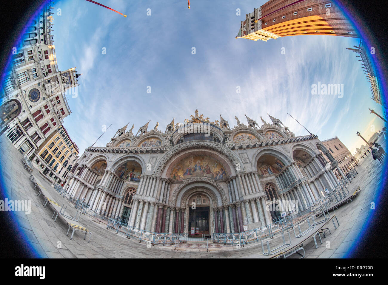 A fisheye view of St Mark's Basilica in Venice. From a series of travel photos in Italy. Photo date: Tuesday, February 12, 2019. Photo: Roger Garfield Stock Photo