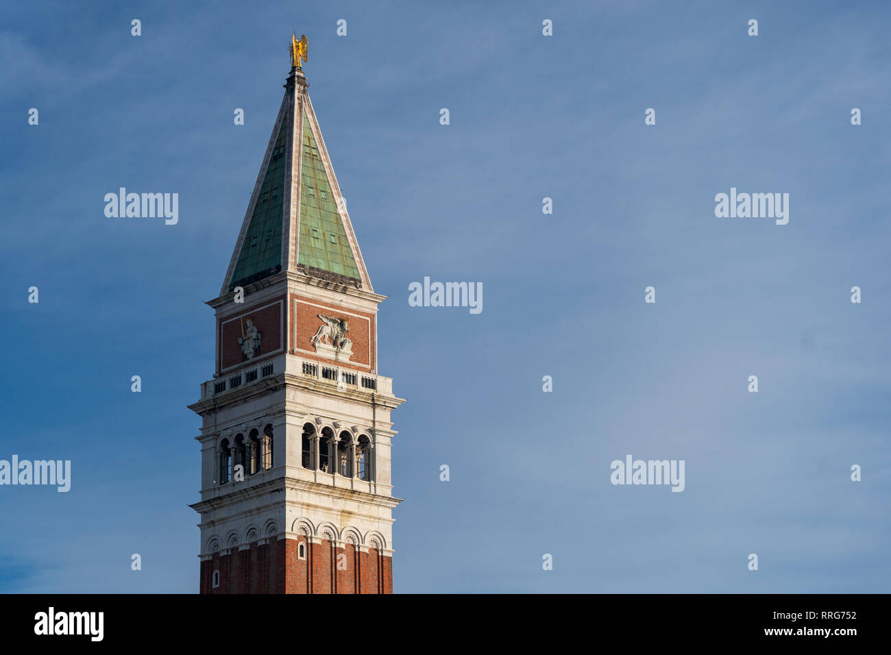 Views of St Mark's Campanile in Venice. From a series of travel photos in Italy. Photo date: Monday, February 11, 2019. Photo: Roger Garfield/Alamy Stock Photo