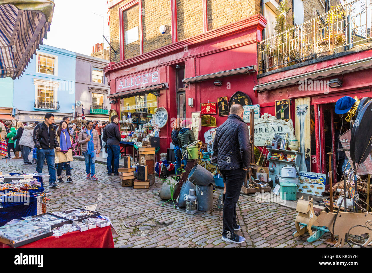 A market scene at Portobello Road market, in Notting Hill, London ...