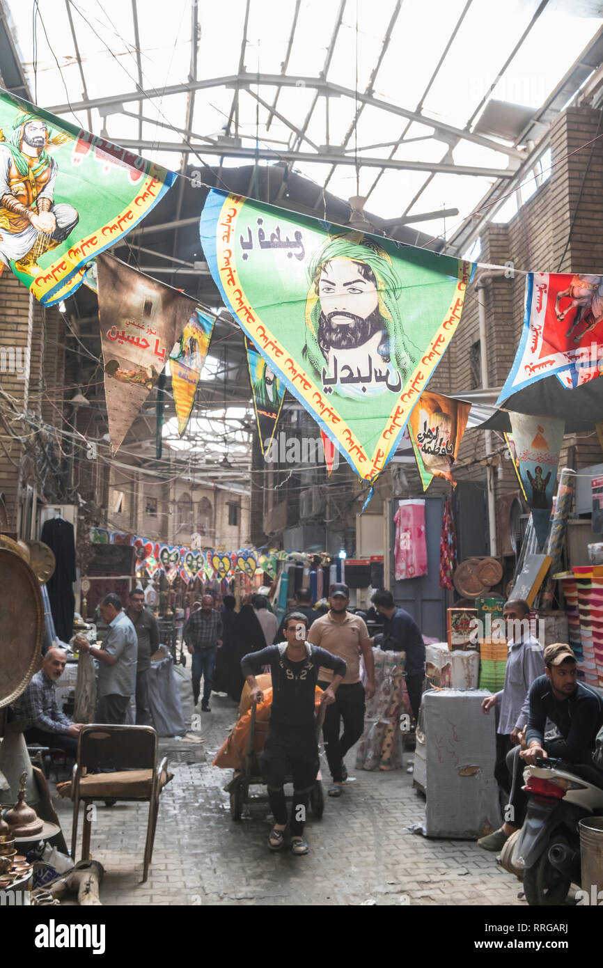 Martyrs flags in the Copper bazaar, Baghdad, Iraq, Middle East Stock