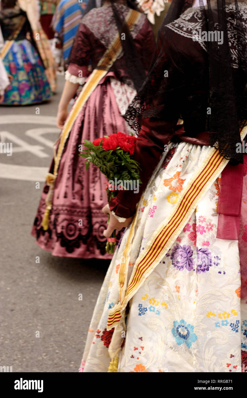 Women dressed in the traditional costume in Valencia during the ...