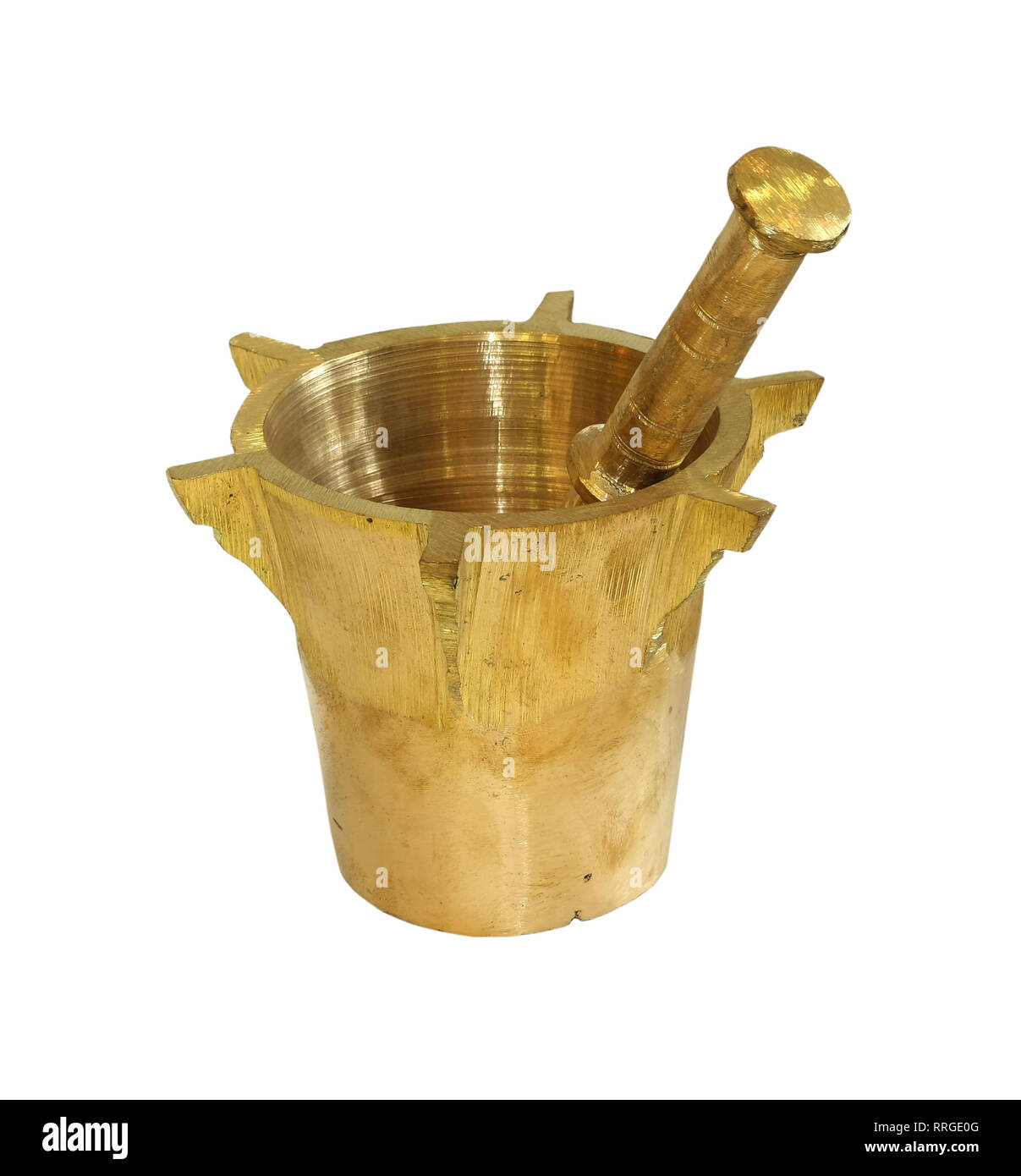 Gold metal mortar and pestle isolated with clipping path included Stock Photo Alamy