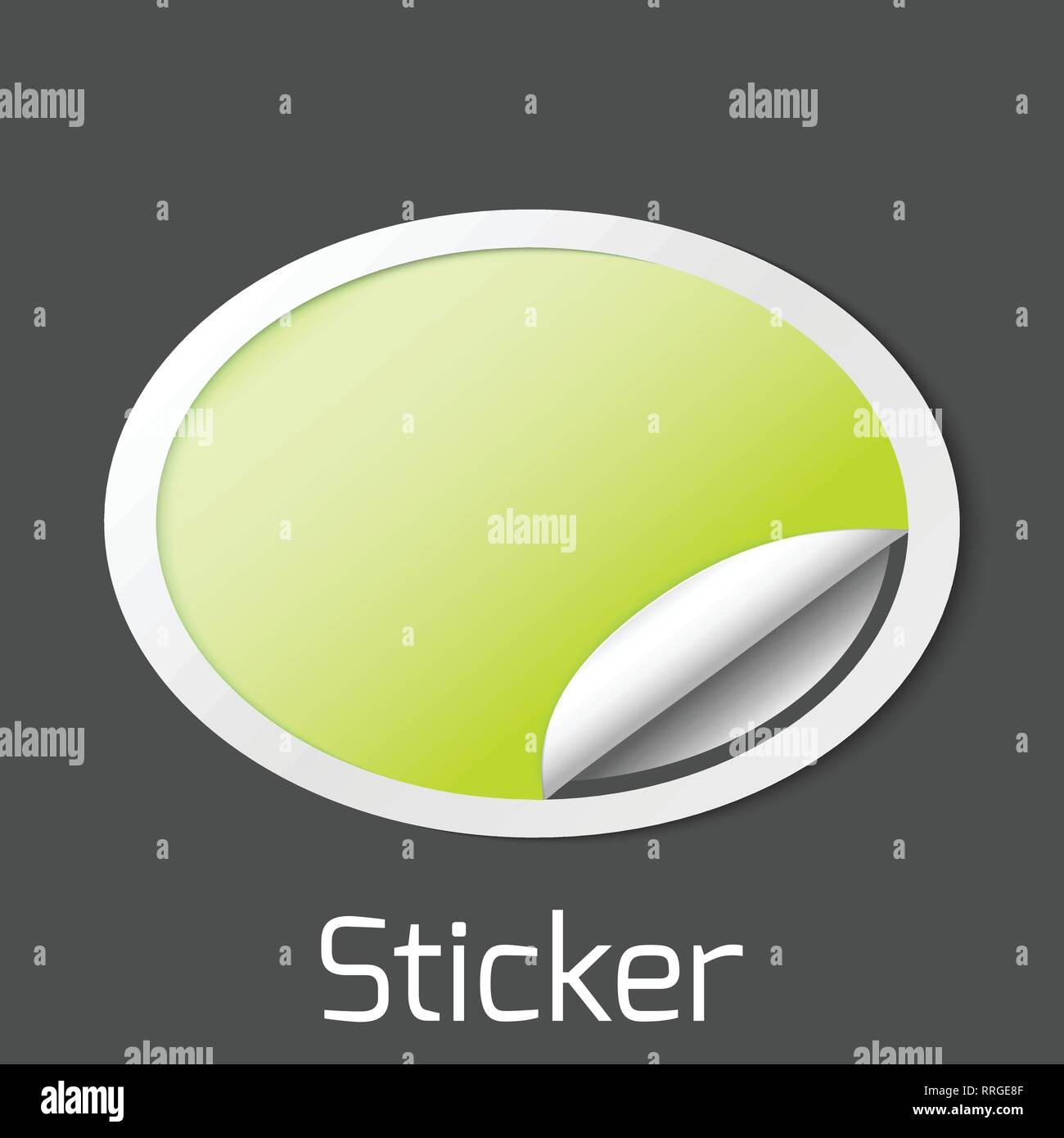 Paper sticker with peel off corner. Vector green blank banner or circle