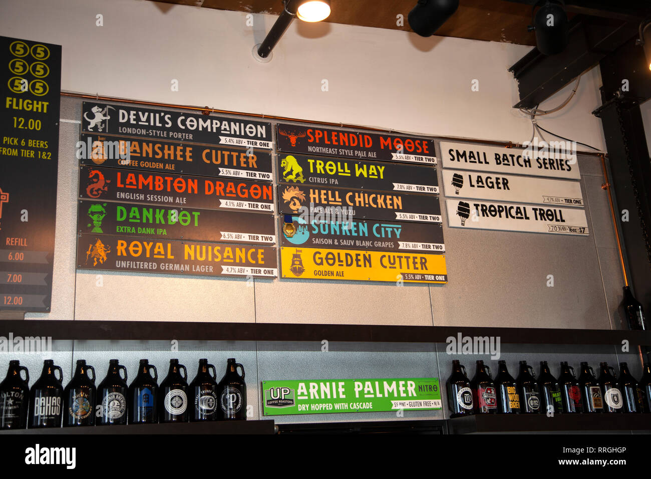 Menu of Beers inside the Insight Brewing taproom. Minneapolis Minnesota MN USA Stock Photo