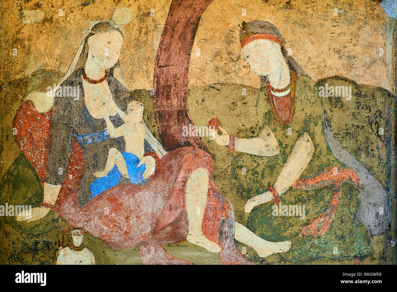 Safavid era painting, Chehel Sotun Palace, Isfahan, Iran, Middle East Stock Photo