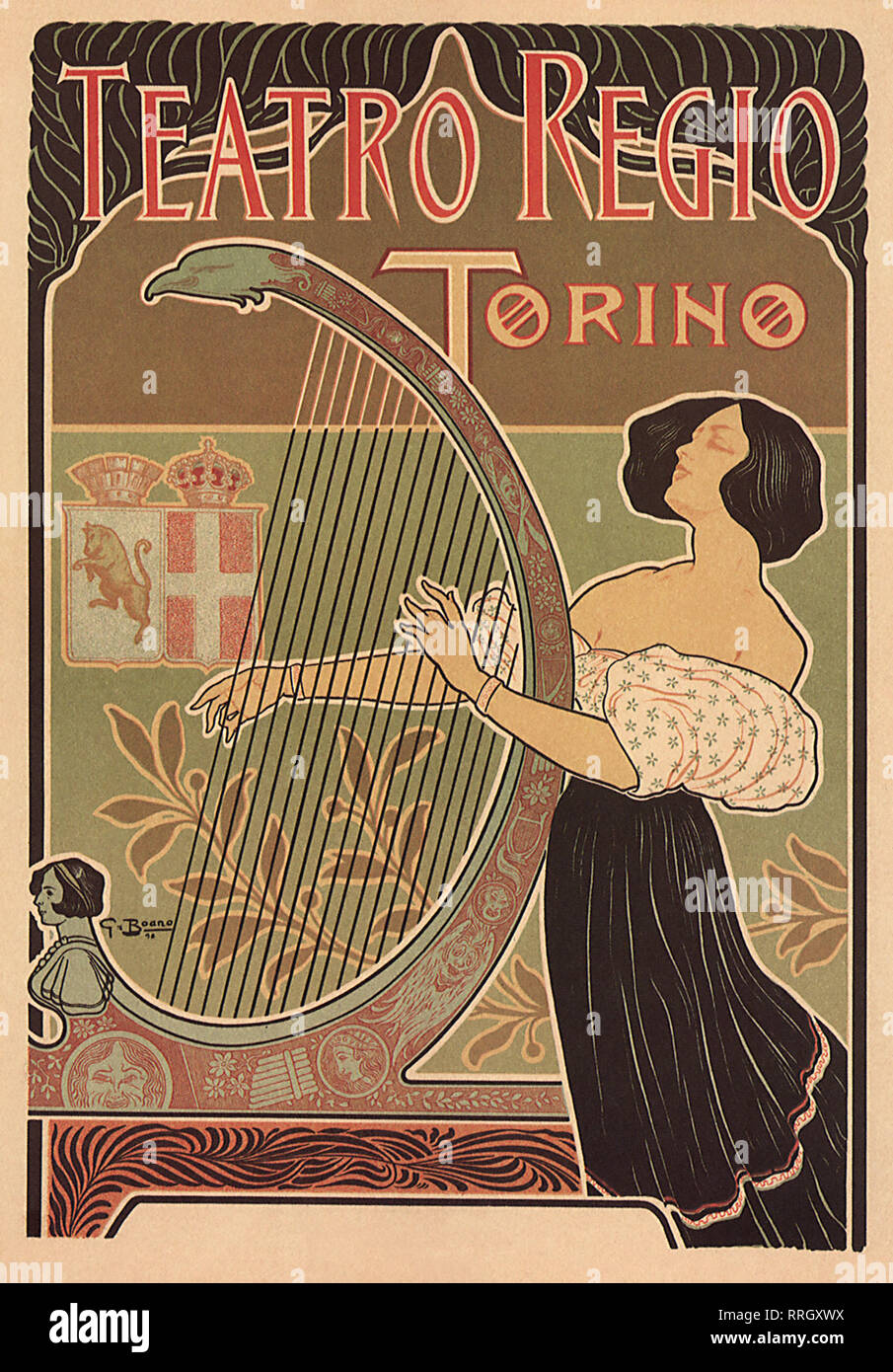 Woman Playing Harp Poster. Stock Photo