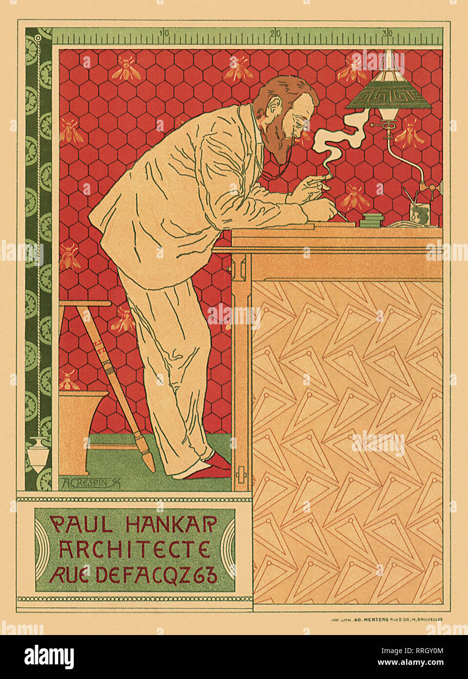 Poster for an Architect with Man Leaning Over a Table. Stock Photo