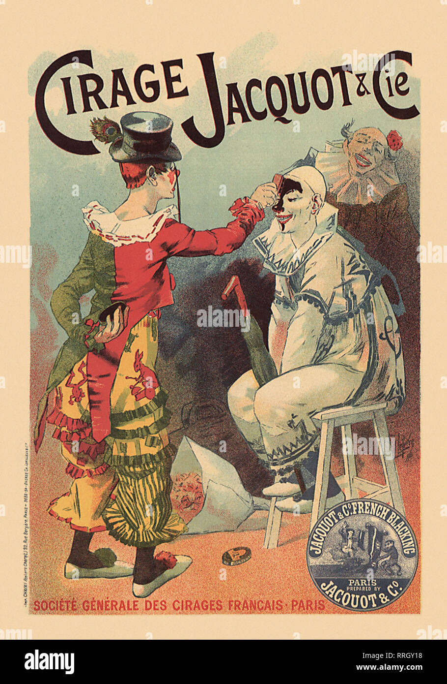 A Clown Putting Shoe Polish on Another Clown Poster. Stock Photo