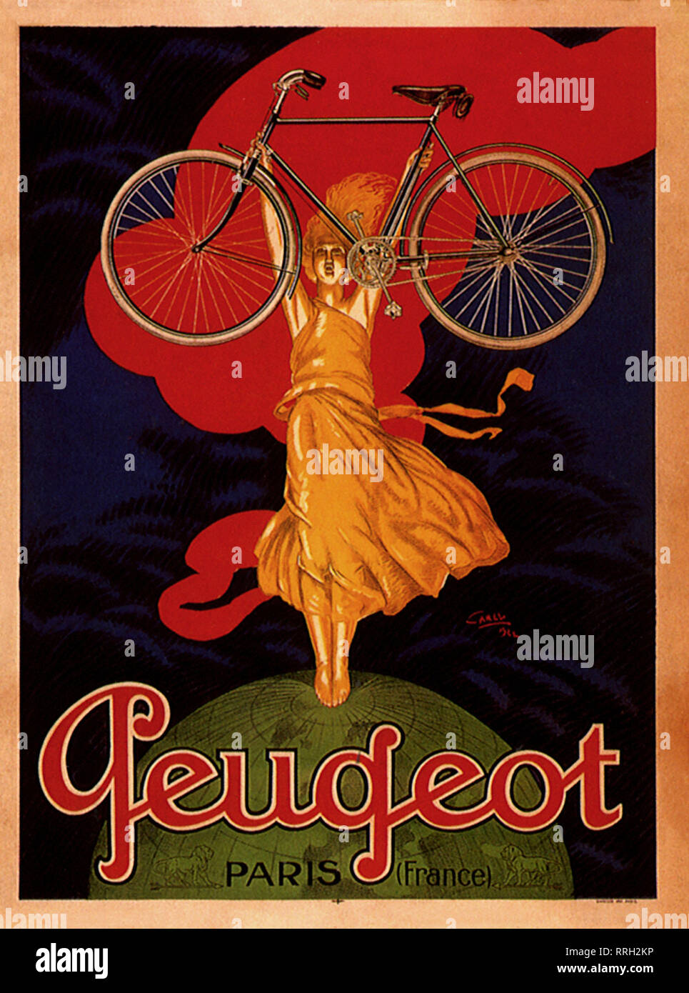 Affiche Cycles Peugeot 1931 – Bleu Blanc Rouge – Sous Plastique, Super état !