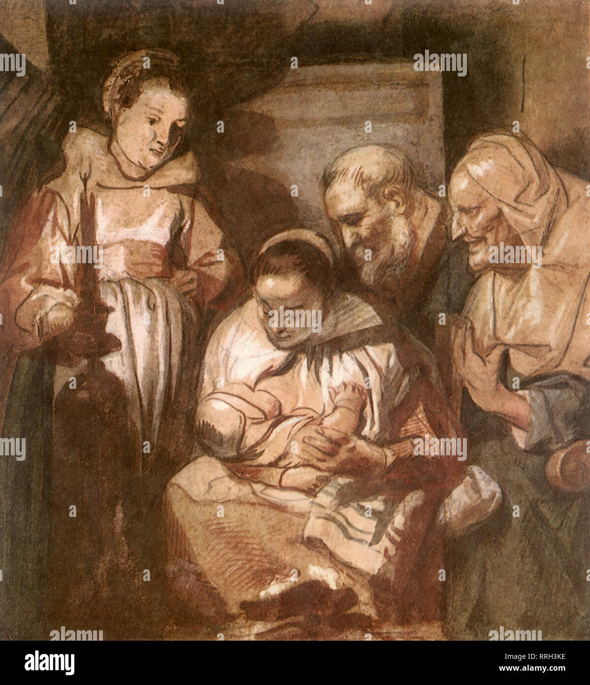 Holy Family by Candlelight. Stock Photo