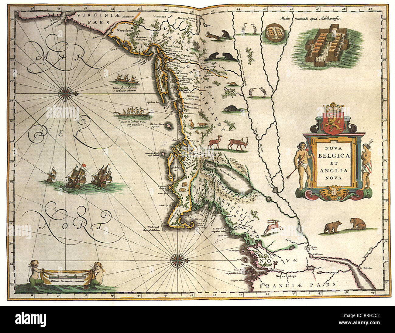 Map of New Netherlands and New England 1635 Stock Photo Alamy