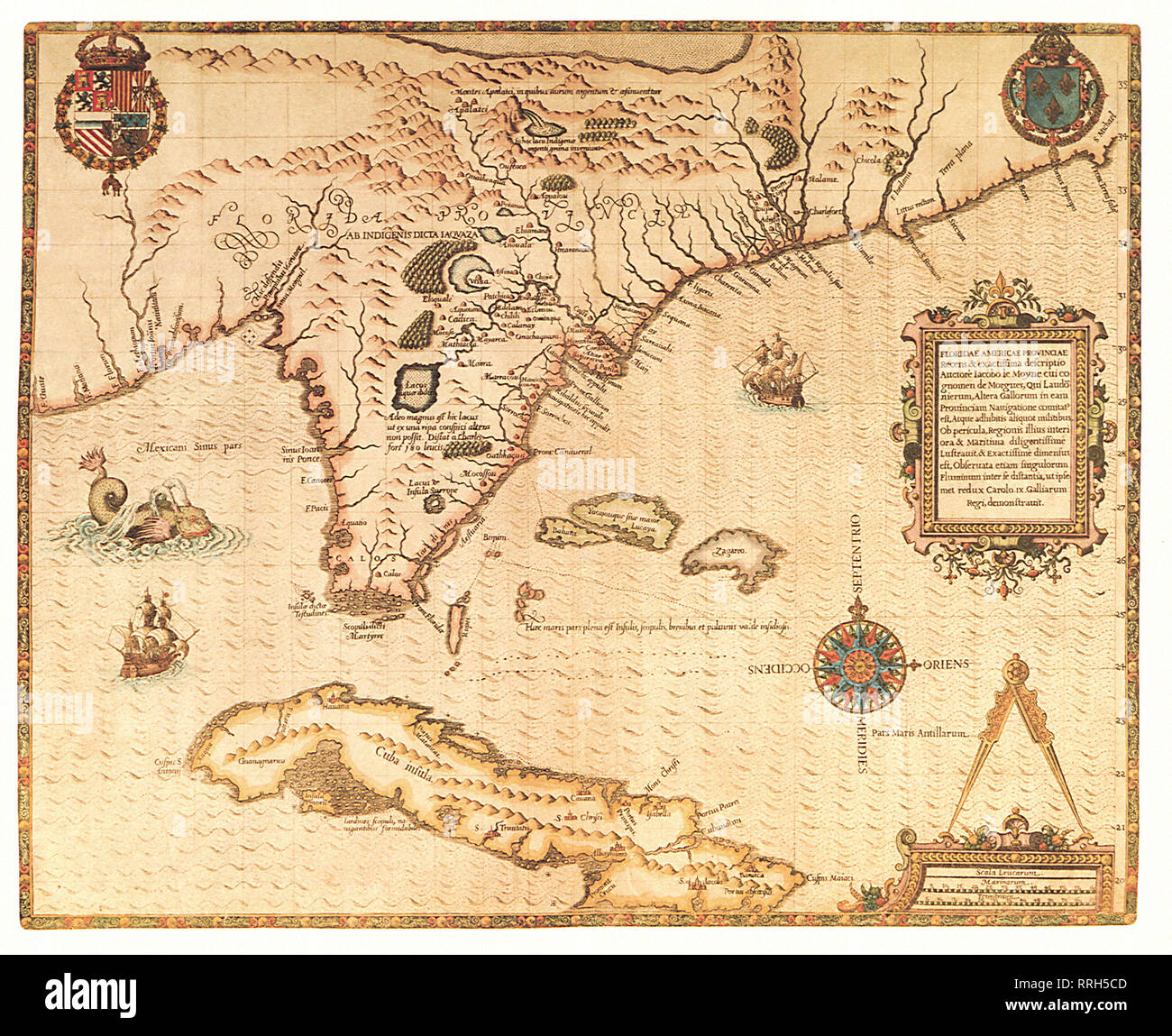 Map of Florida 1565. Stock Photo