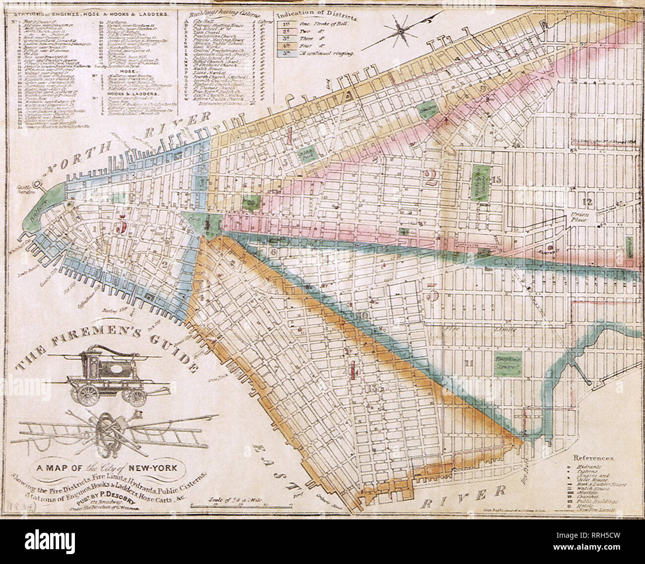 Map of new york 1834 hi res stock - The Firemans Guide Insurance Map Of New York City 1834 RRH5CW