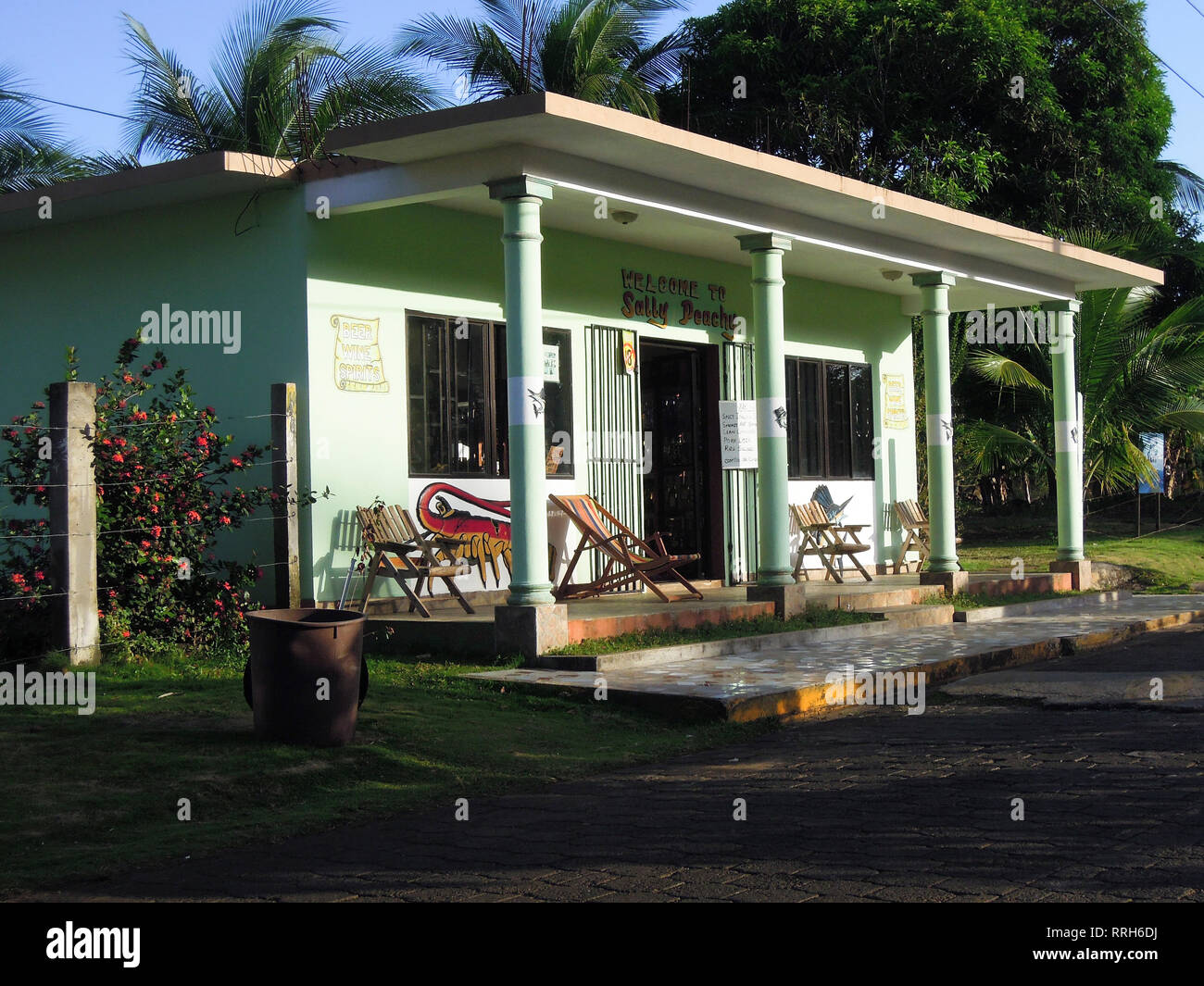 BIG CORN ISLAND, NICARAGUA-MARCH: A local mini-market bodega of typical architecture is seen in Big Corn Island,  Nicaragua, Central America, in March Stock Photo