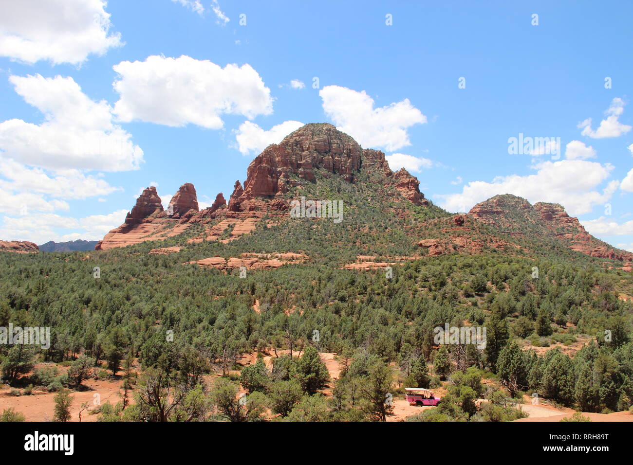 Sedona, Arizona is a photographers dream with its iconic formations of red and orange sandstone ridges, pinnacles, spires, cliffs and rock formations. Stock Photo