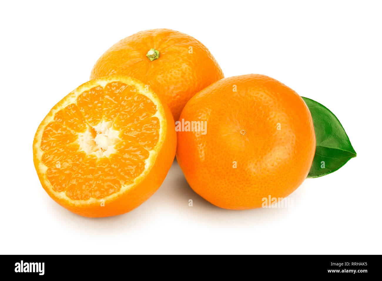 tangerine or mandarin fruit with leaves isolated on white background