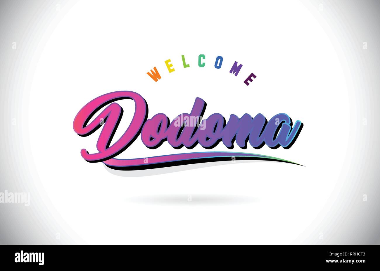 Dodoma Welcome To Word Text With Creative Purple Pink Handwritten Font And Swoosh Shape Design 8356