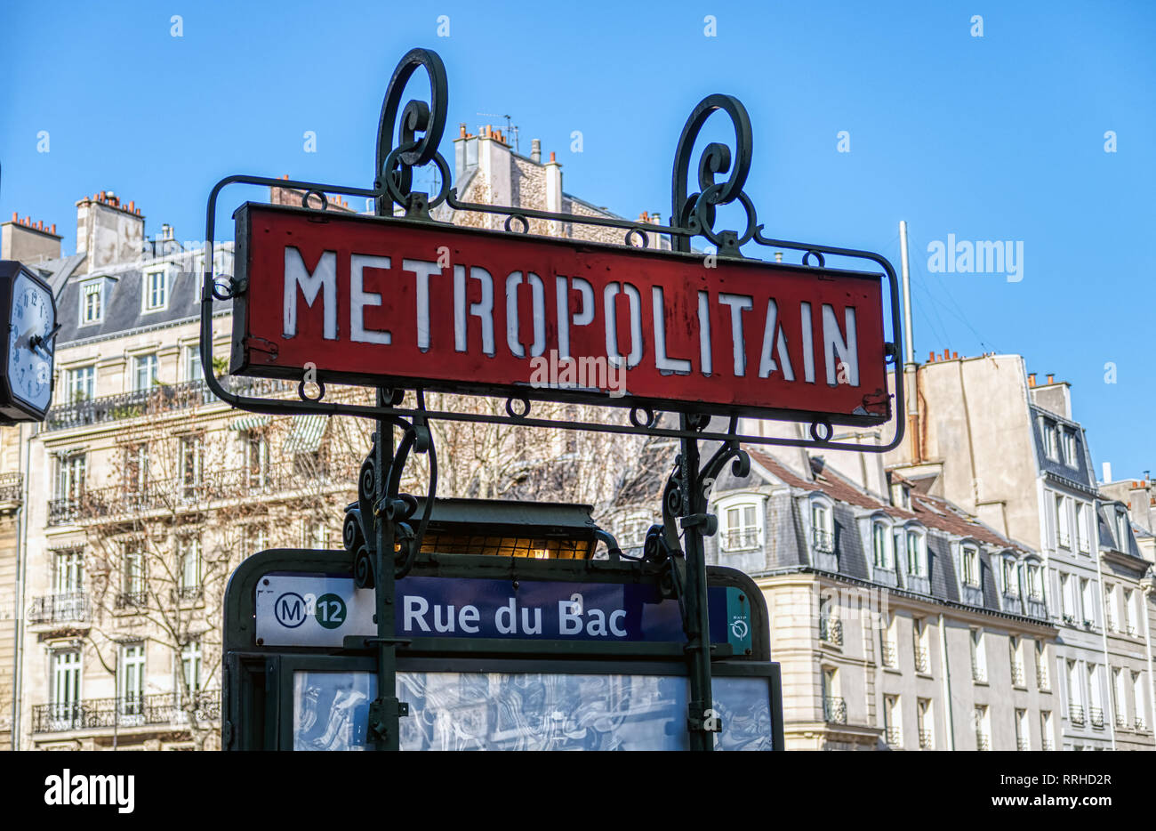 Paris metro sign at station Rue du Bac - Paris, France Stock Photo