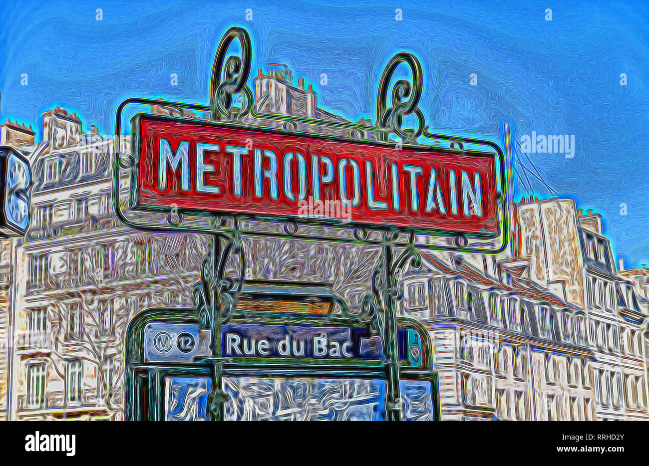 Illustration of Paris metro sign - Paris, France Stock Photo