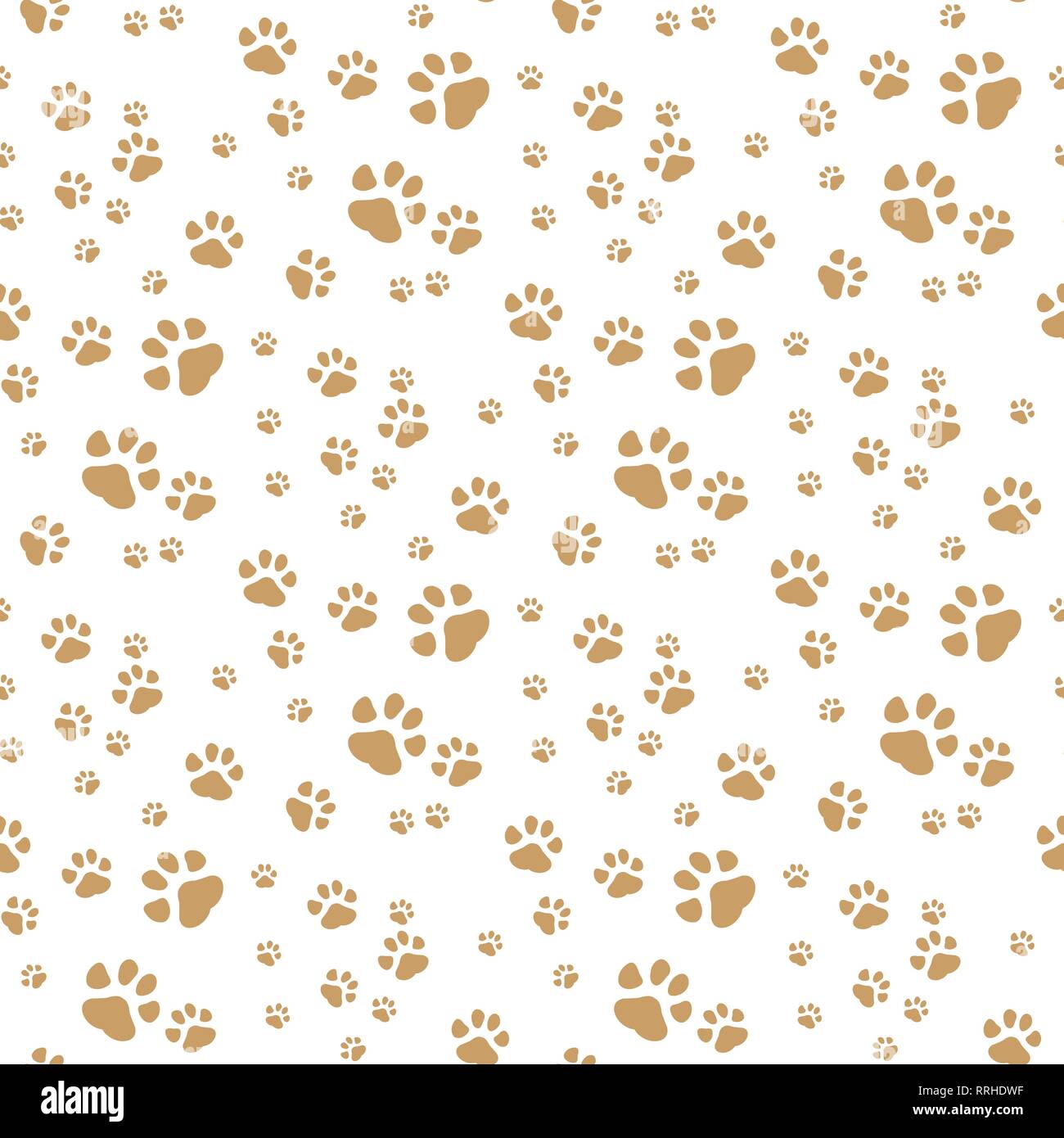 Seamless vector pattern with cartoon bones and paws on brown background. eps 10. Stock Vector