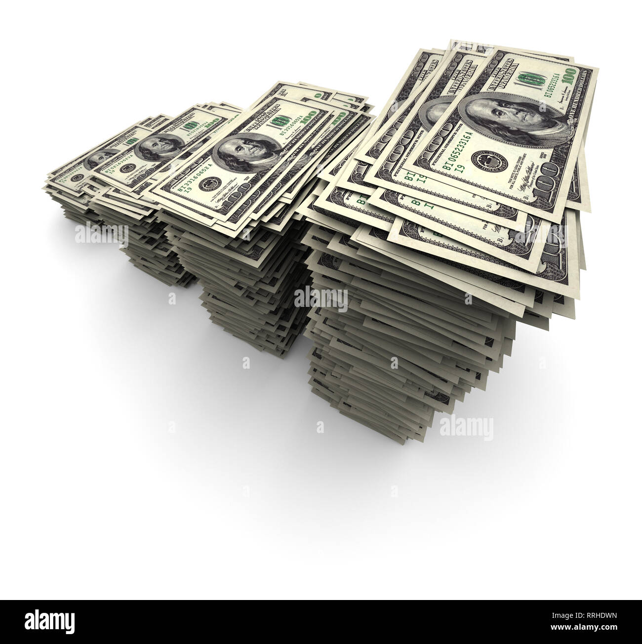 Super high resolution 3D render of one thousand $100 US dollar bills ...