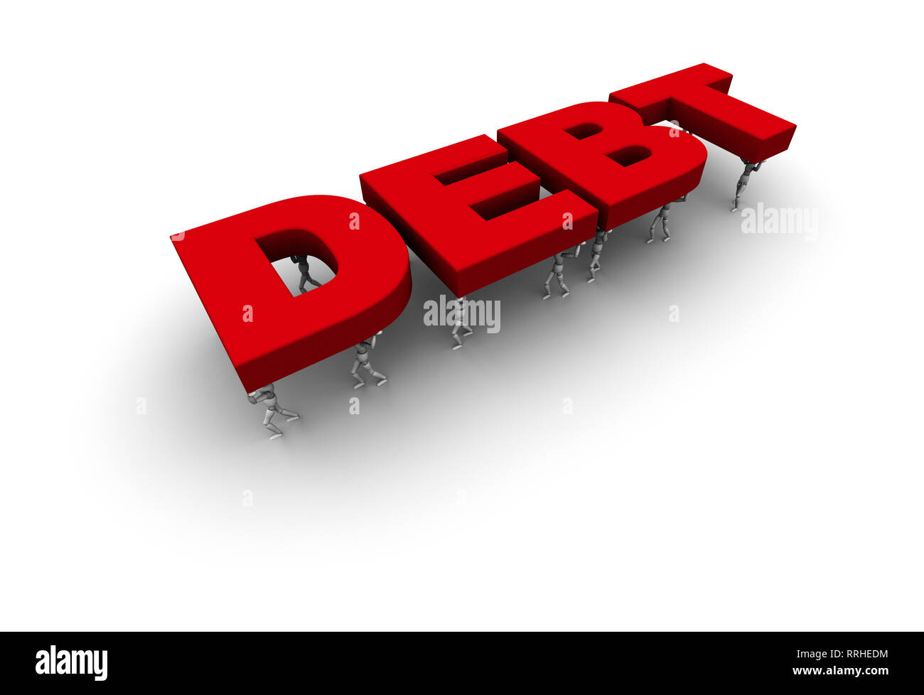 3D render of mannequins carrying the word DEBT. Isolated on white Stock ...