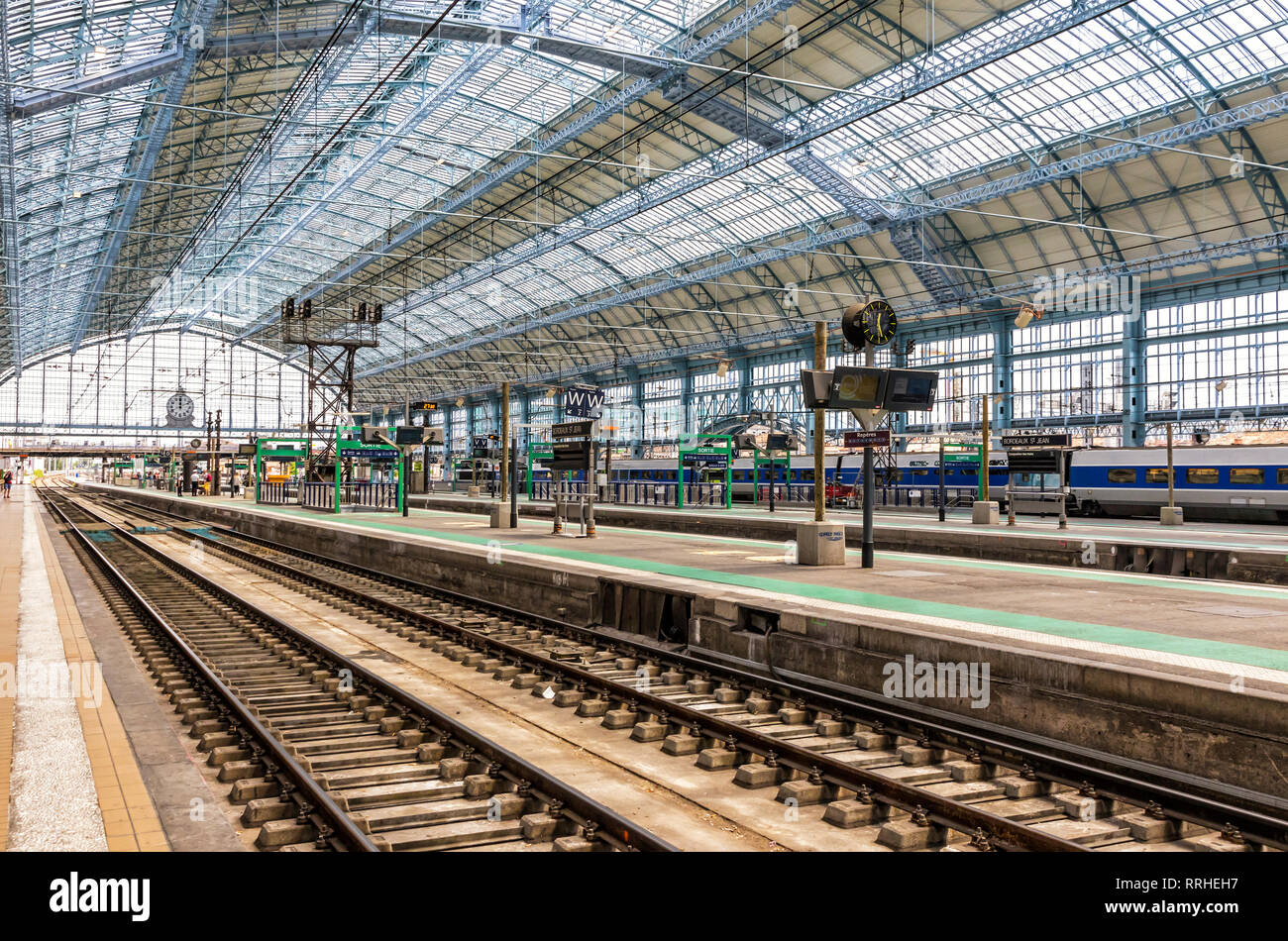 BORDEAUX, FRANCE JUNE 13, 2017 Platforms of main railway station (Gare SNCF) of Bordeaux city
