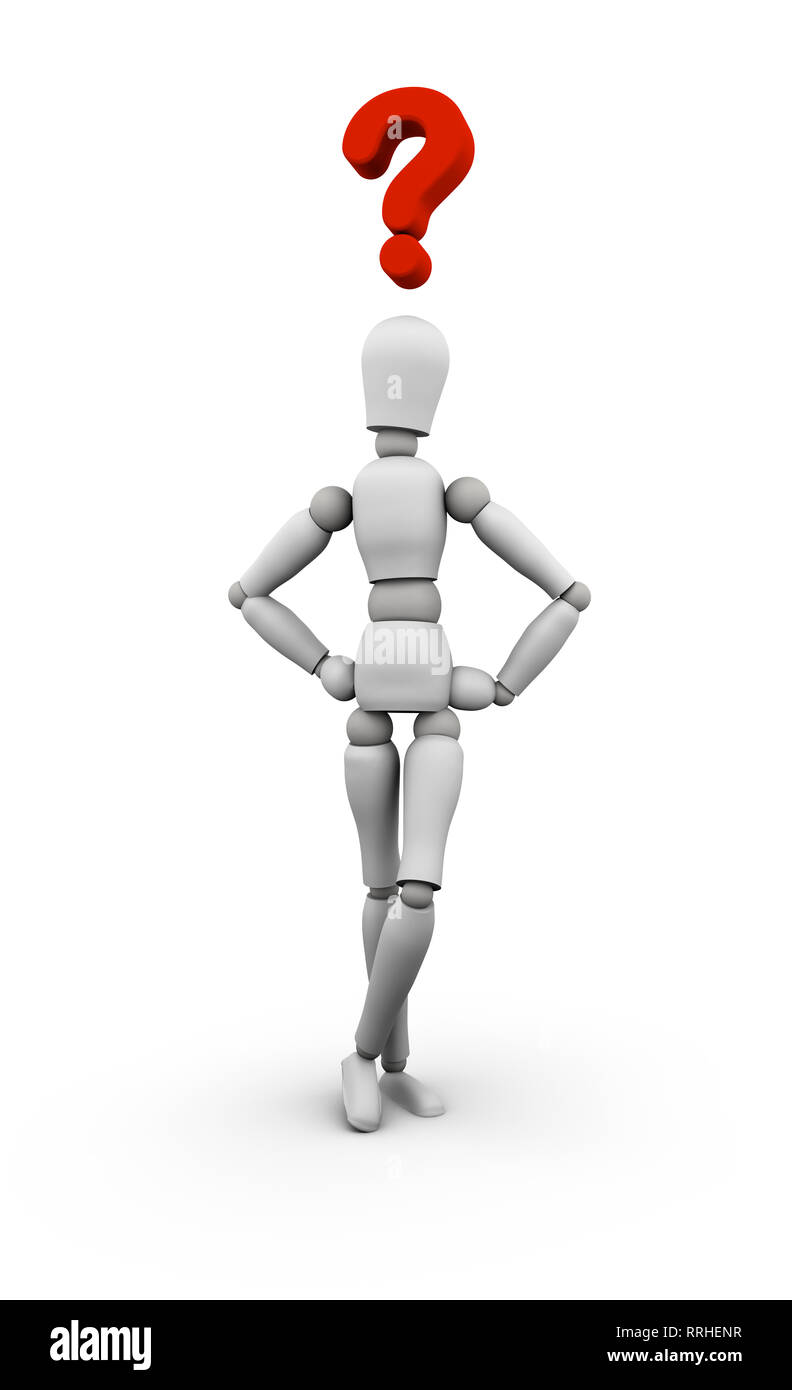 3D render of mannequin with red question mark over head Stock Photo Alamy