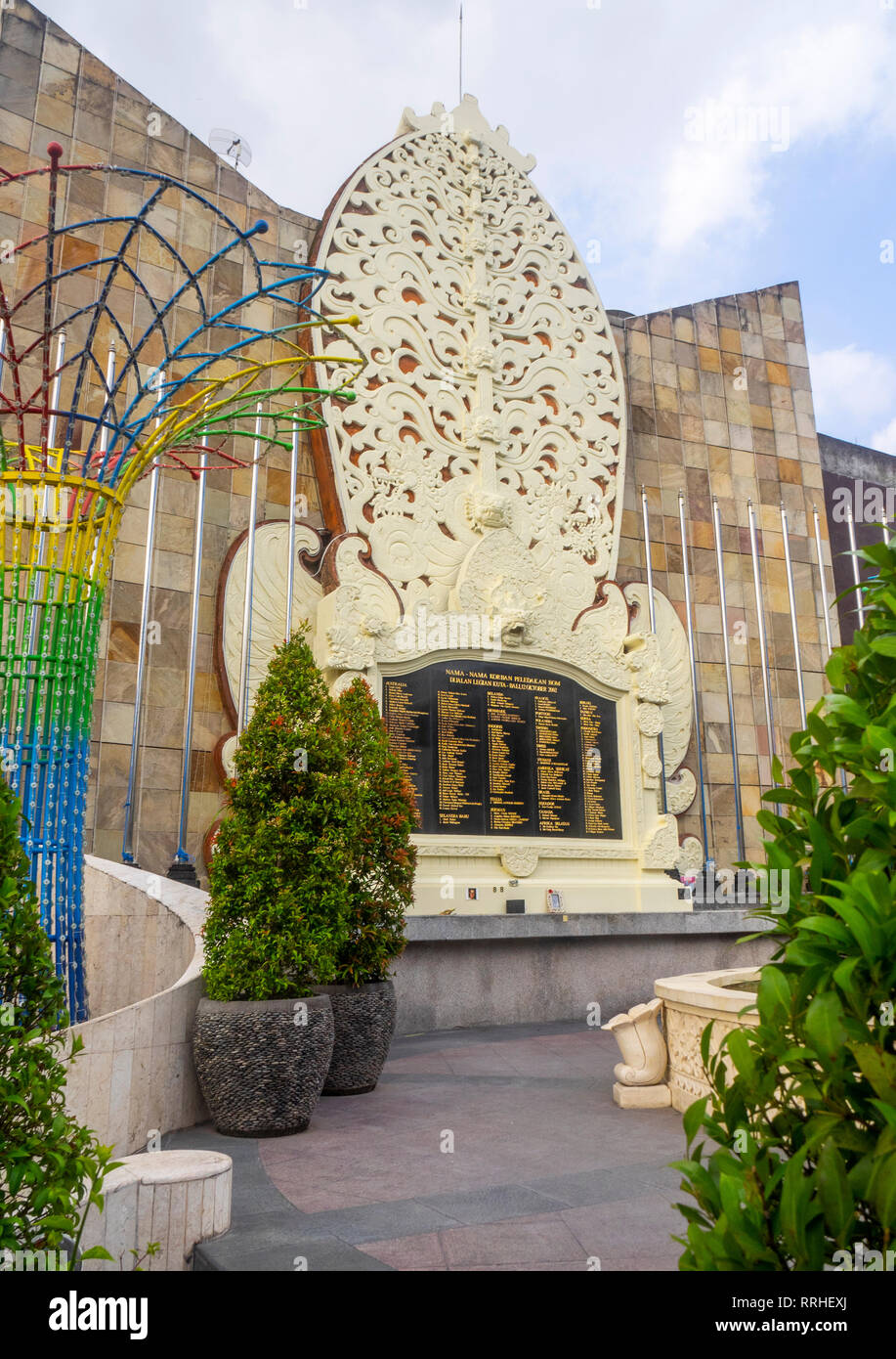 2002 Bali Bombings memorial erected on the site of Paddy's Pub in Kuta Bali Indonesia. Stock Photo