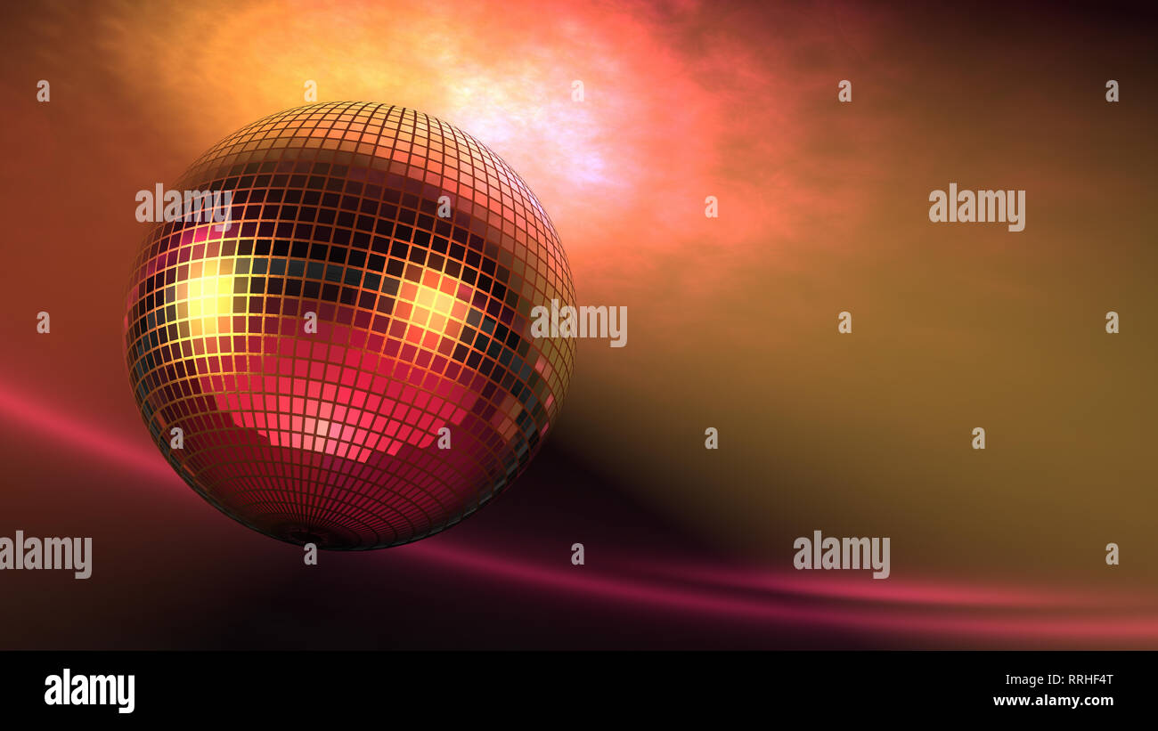 High Rez Raytraced 3d Rotating Disco Ball With Lights On Ceiling