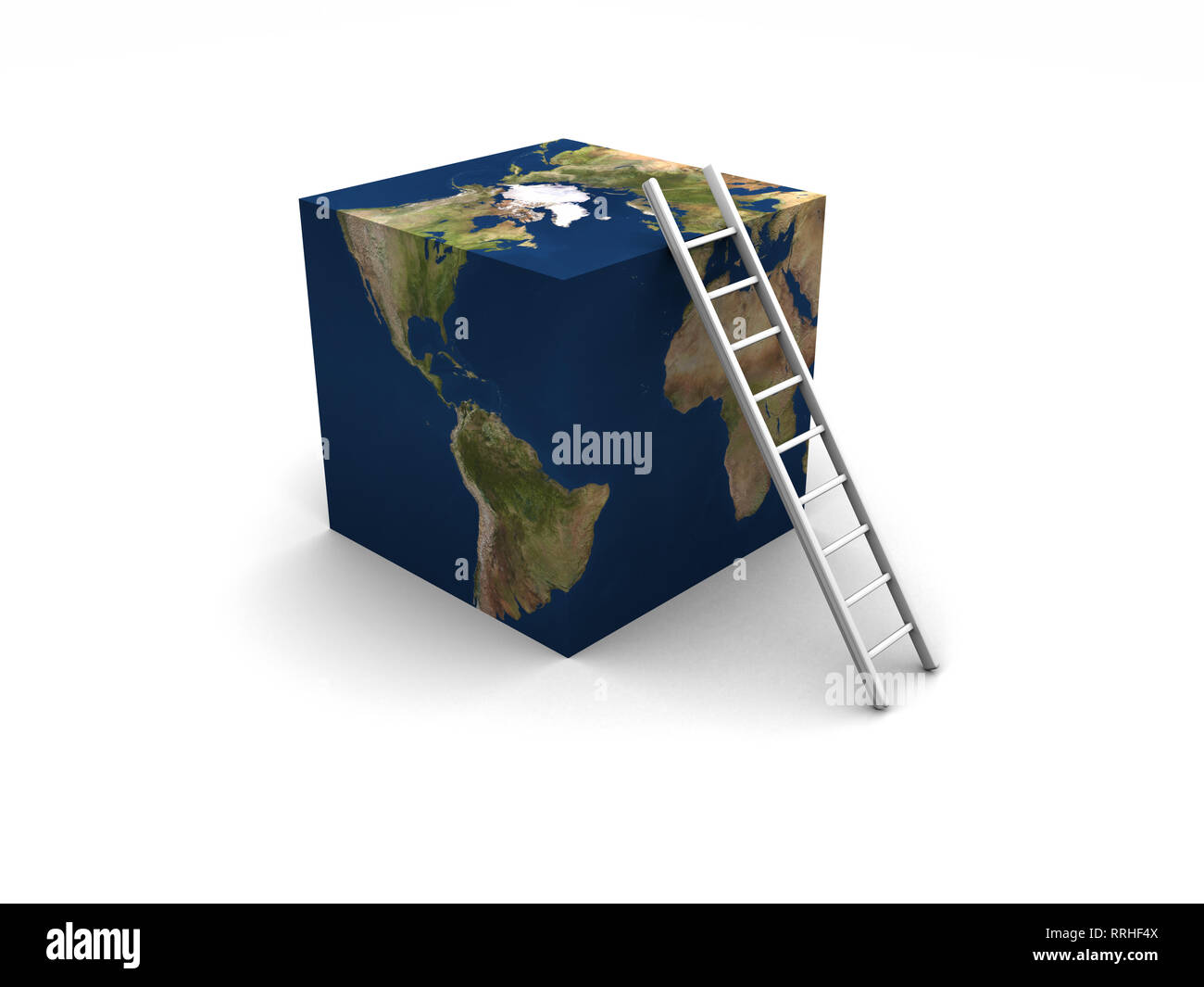 High Resolution Raytraced 3d Render Of Earth Cubed With Ladder