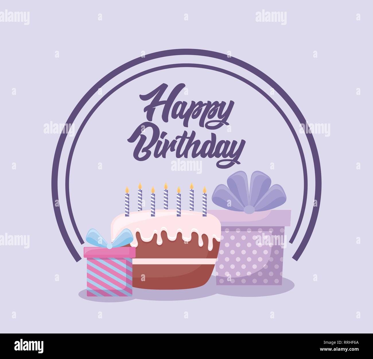 happy birthday card with sweet cake and gift boxes vector illustration ...