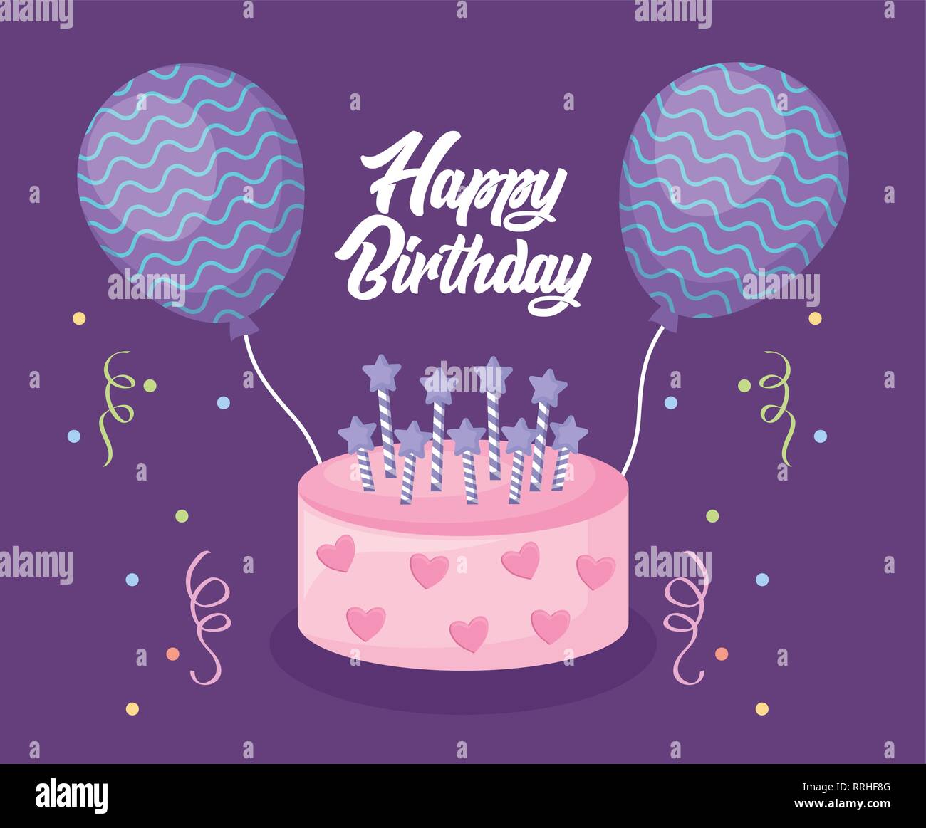 happy birthday card with sweet cake and balloons helium vector ...