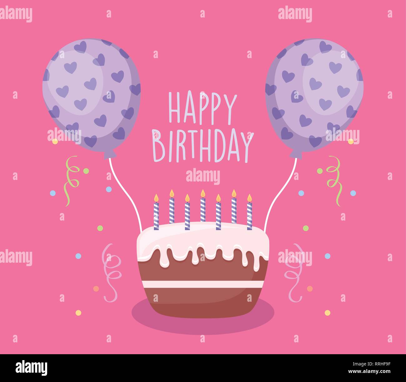 happy birthday card with sweet cake and balloons helium vector ...
