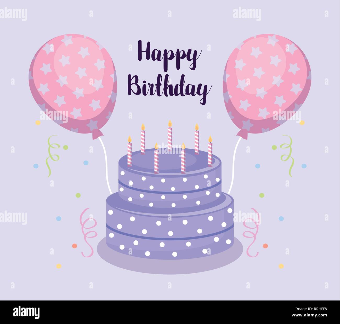 happy birthday card with sweet cake and balloons helium vector ...