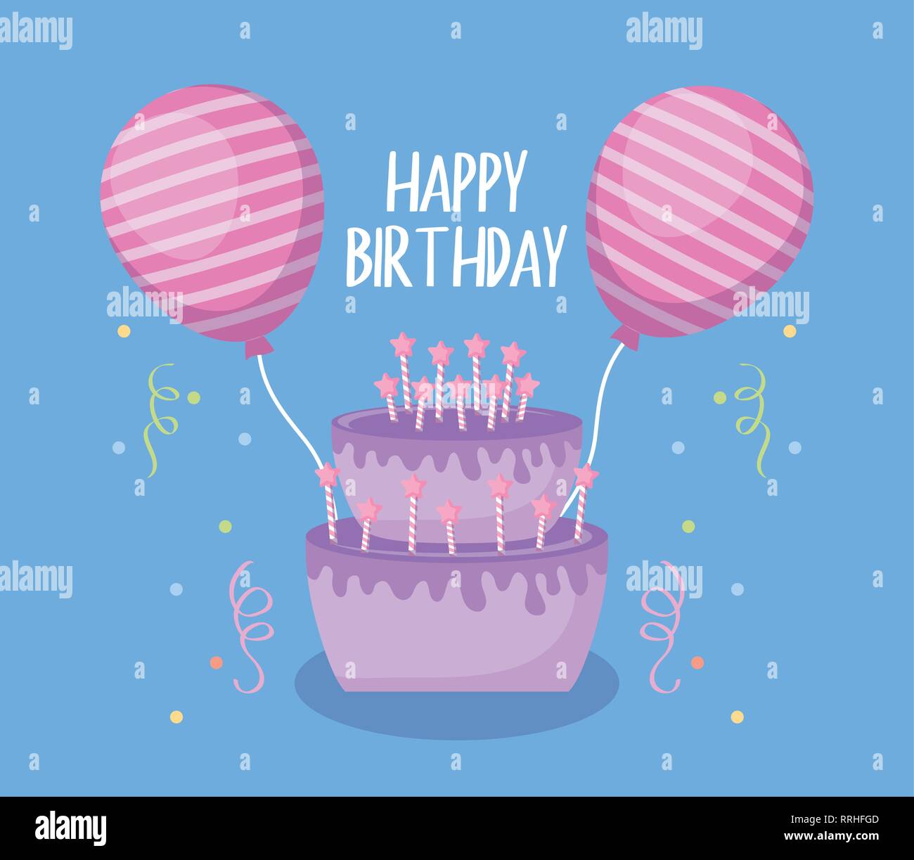 happy birthday card with sweet cake and balloons helium vector ...