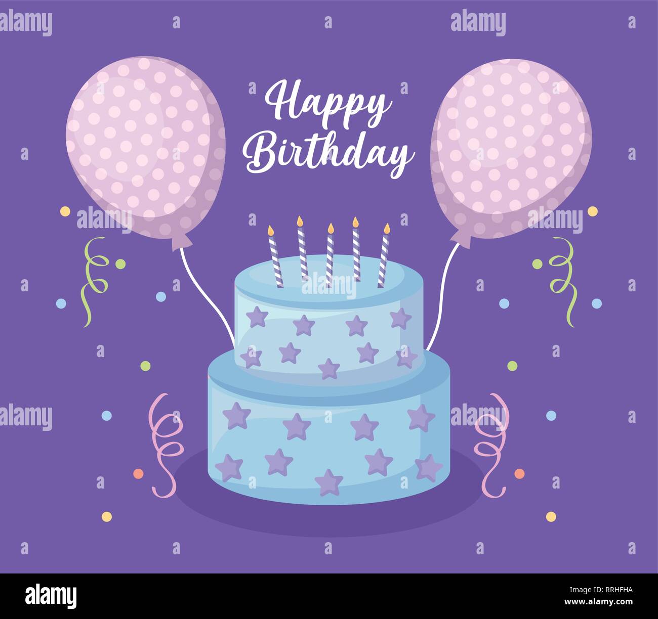 happy birthday card with sweet cake and balloons helium vector ...