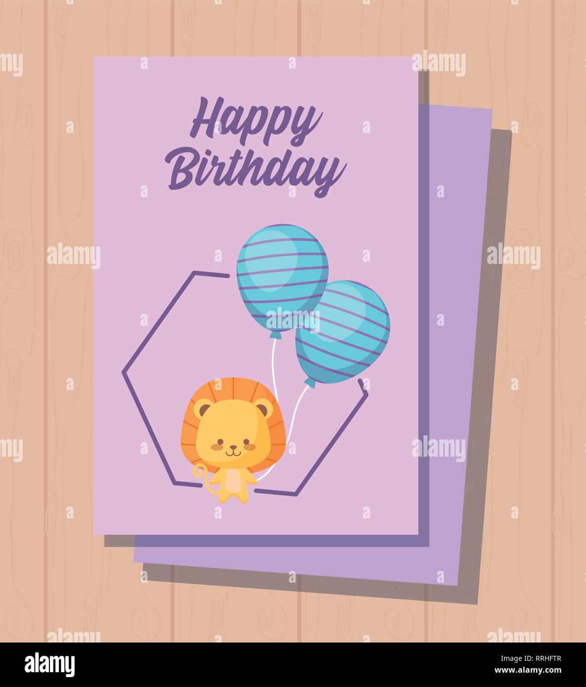 happy birthday card with cute lion vector illustration design Stock ...