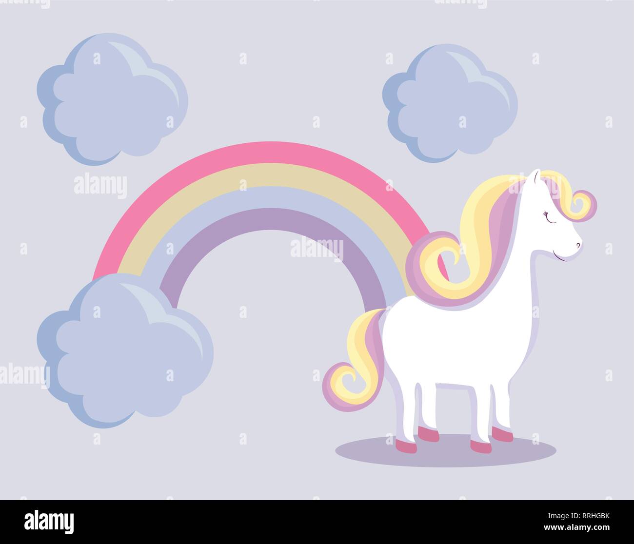 cute unicorn with rainbow and clouds vector illustration design Stock ...