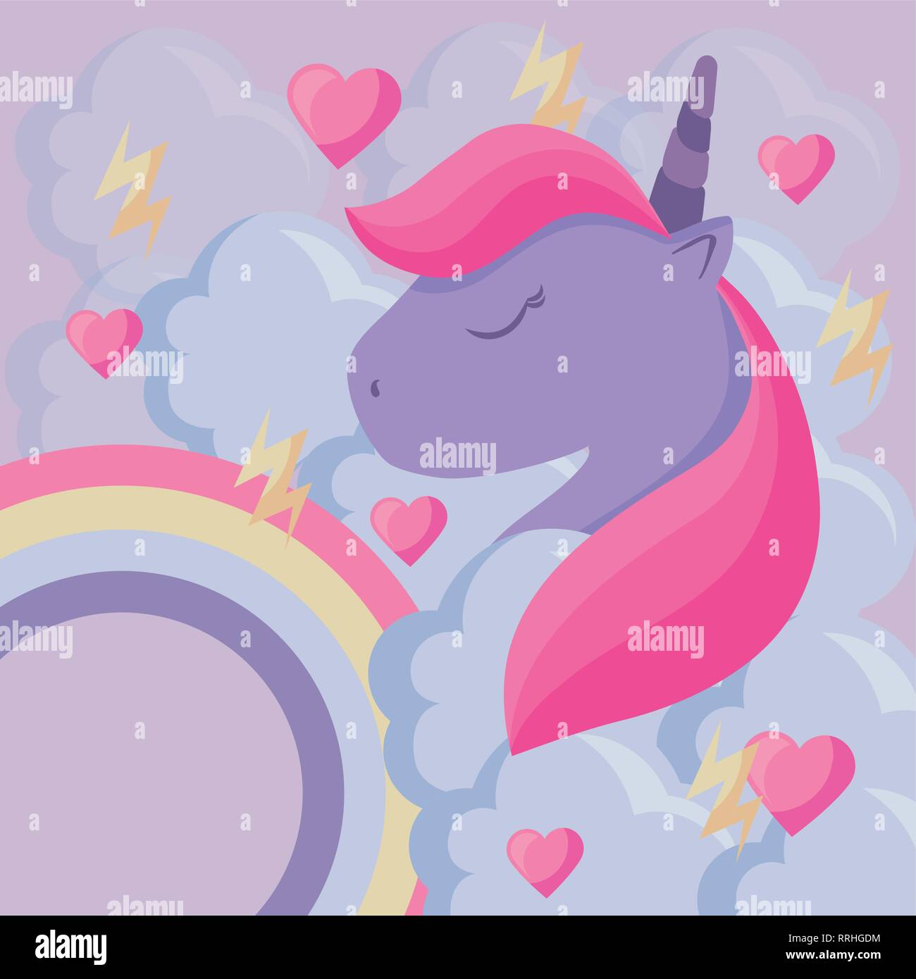 cute unicorn with rainbow and clouds vector illustration design Stock ...