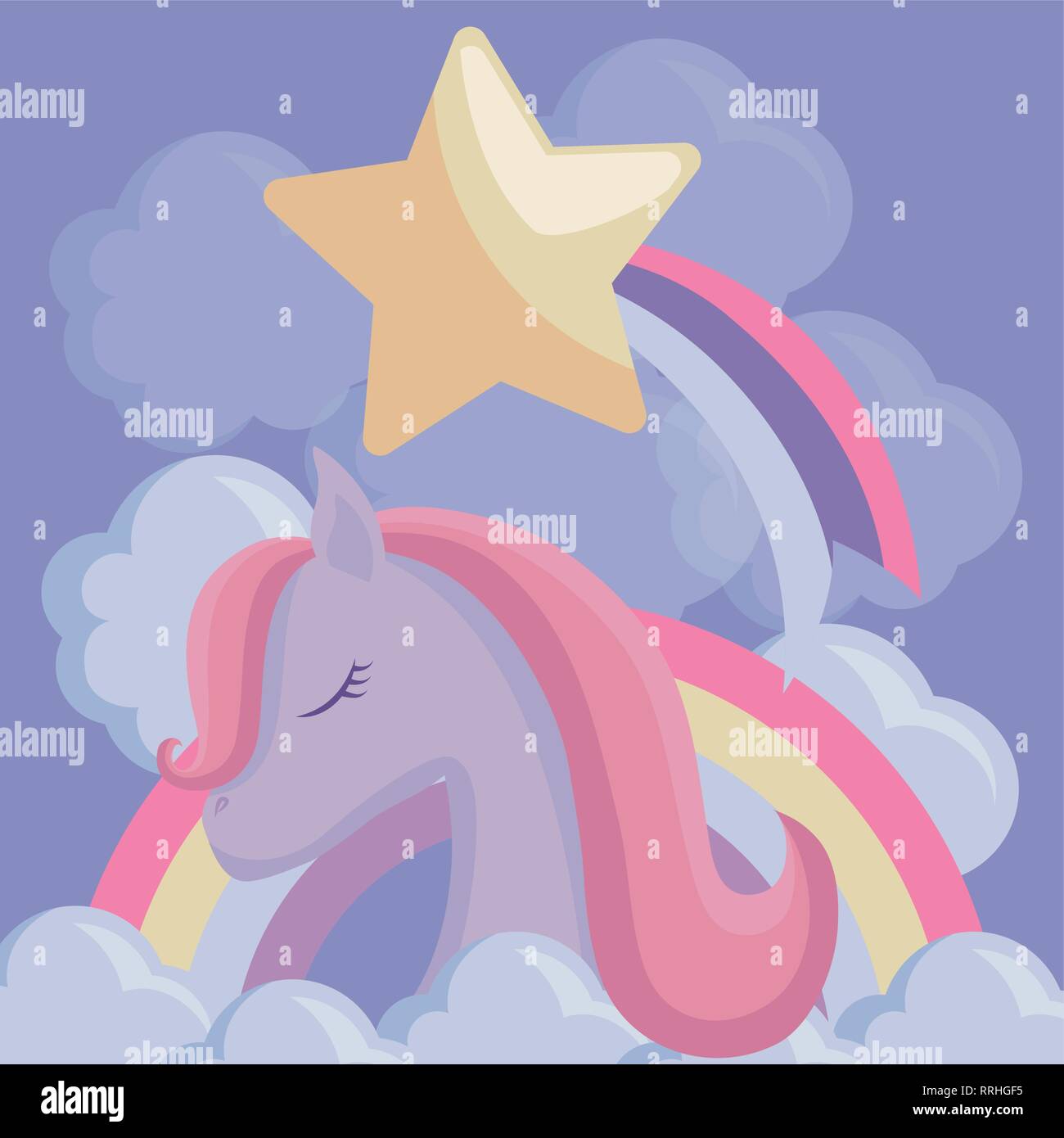 cute unicorn with rainbow and clouds vector illustration design Stock ...