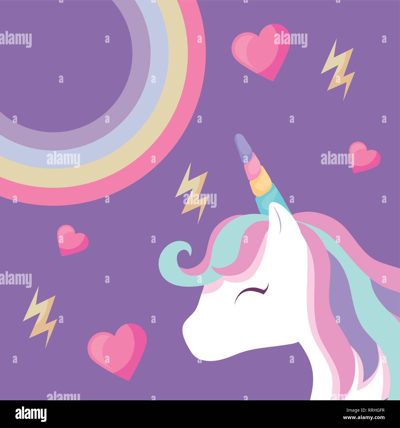 cute unicorn with rainbow and hearts vector illustration design Stock ...