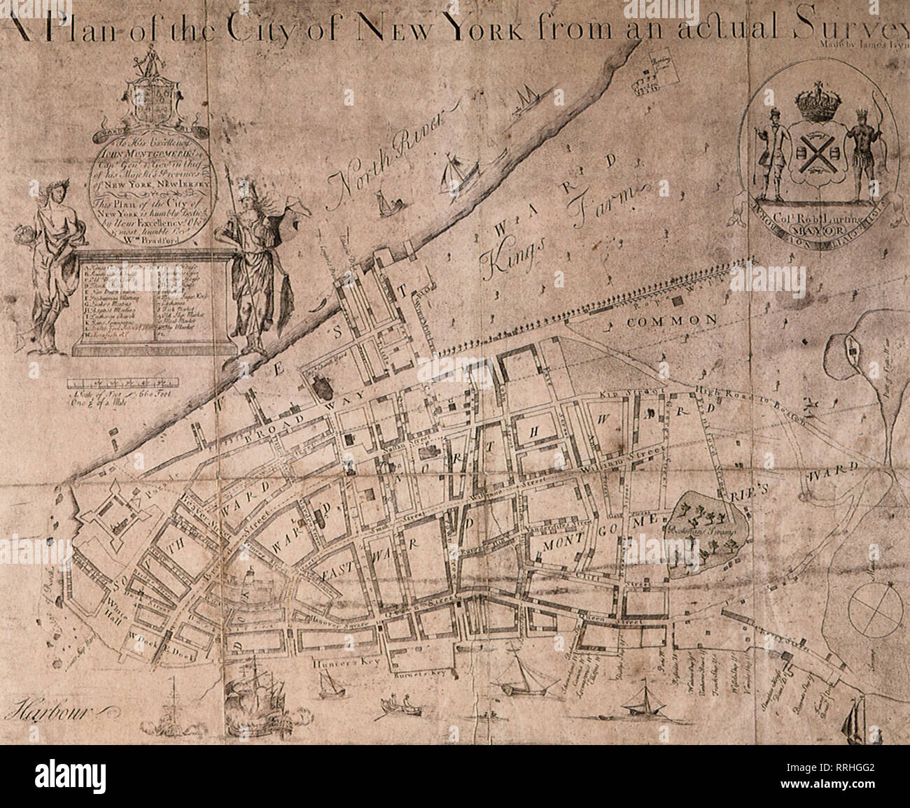 Plan of New York City from Survey by Iames Lyne 1731. Stock Photo