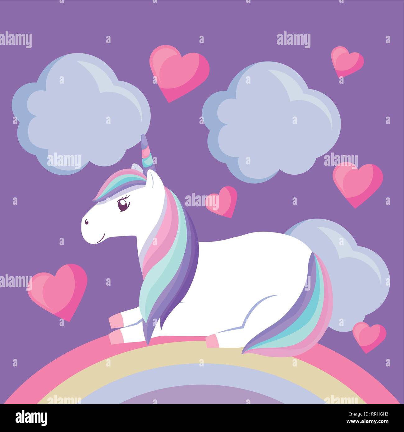 cute unicorn with rainbow and clouds vector illustration design Stock ...