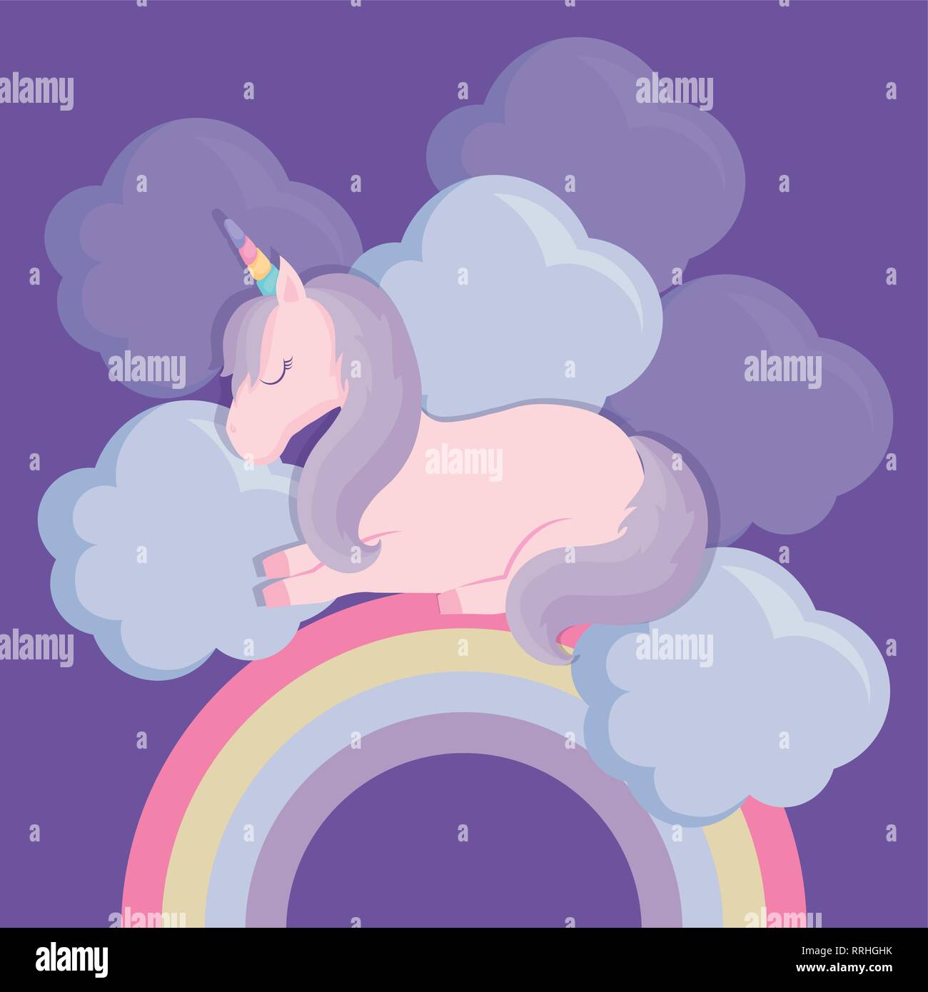 cute unicorn with rainbow and clouds vector illustration design Stock ...