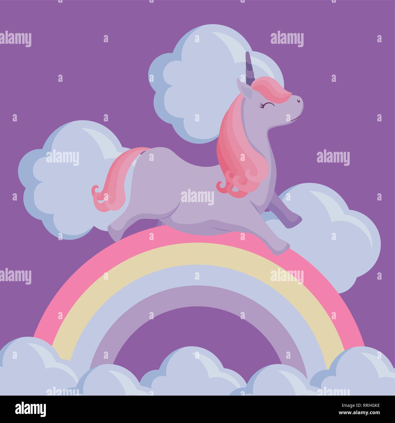 cute unicorn with rainbow and clouds vector illustration design Stock ...