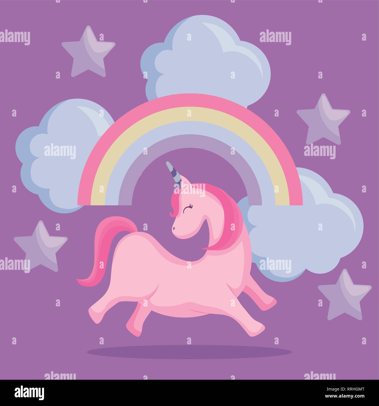 cute unicorn with rainbow and clouds vector illustration design Stock ...